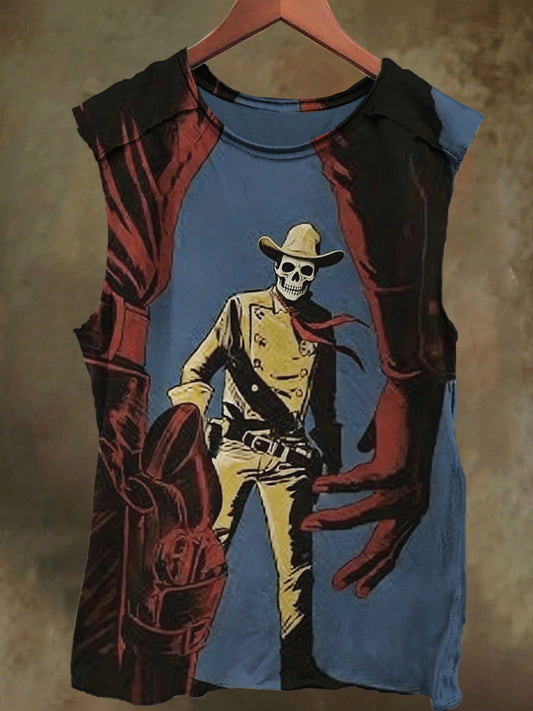 Unisex Skull Cowboy Print Casual Cotton Tank Top