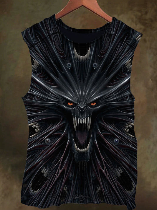Unisex Gothic Devil's Teeth Print Casual Cotton Tank Top