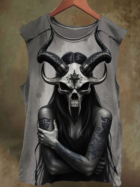 Unisex Gothic Dark Mask Girl Print Casual Cotton Tank Top