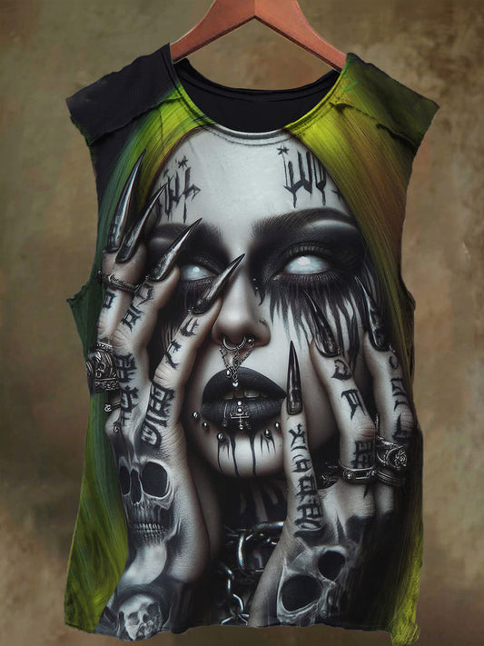 Unisex Gothic Cross Girls Print Casual Cotton Tank Top