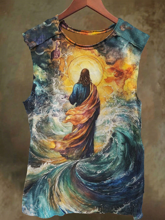 Unisex Oil Painting Jesus Print Casual Cotton Tank Top
