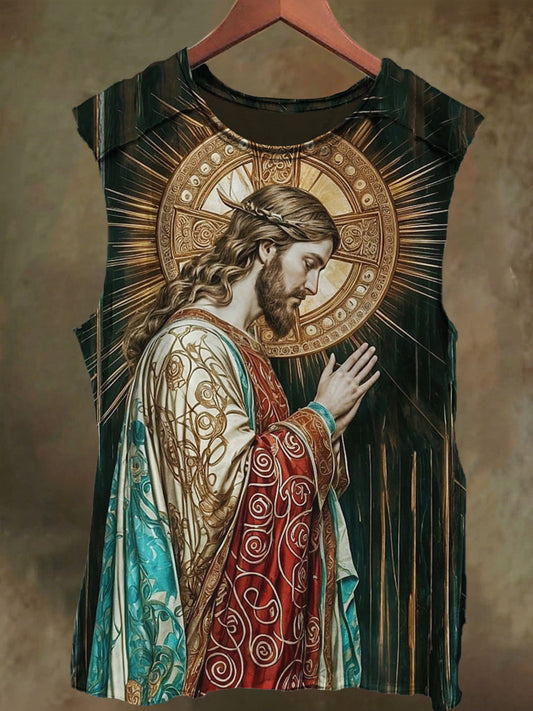 Unisex Holy Light Jesus Print Casual Cotton Tank Top