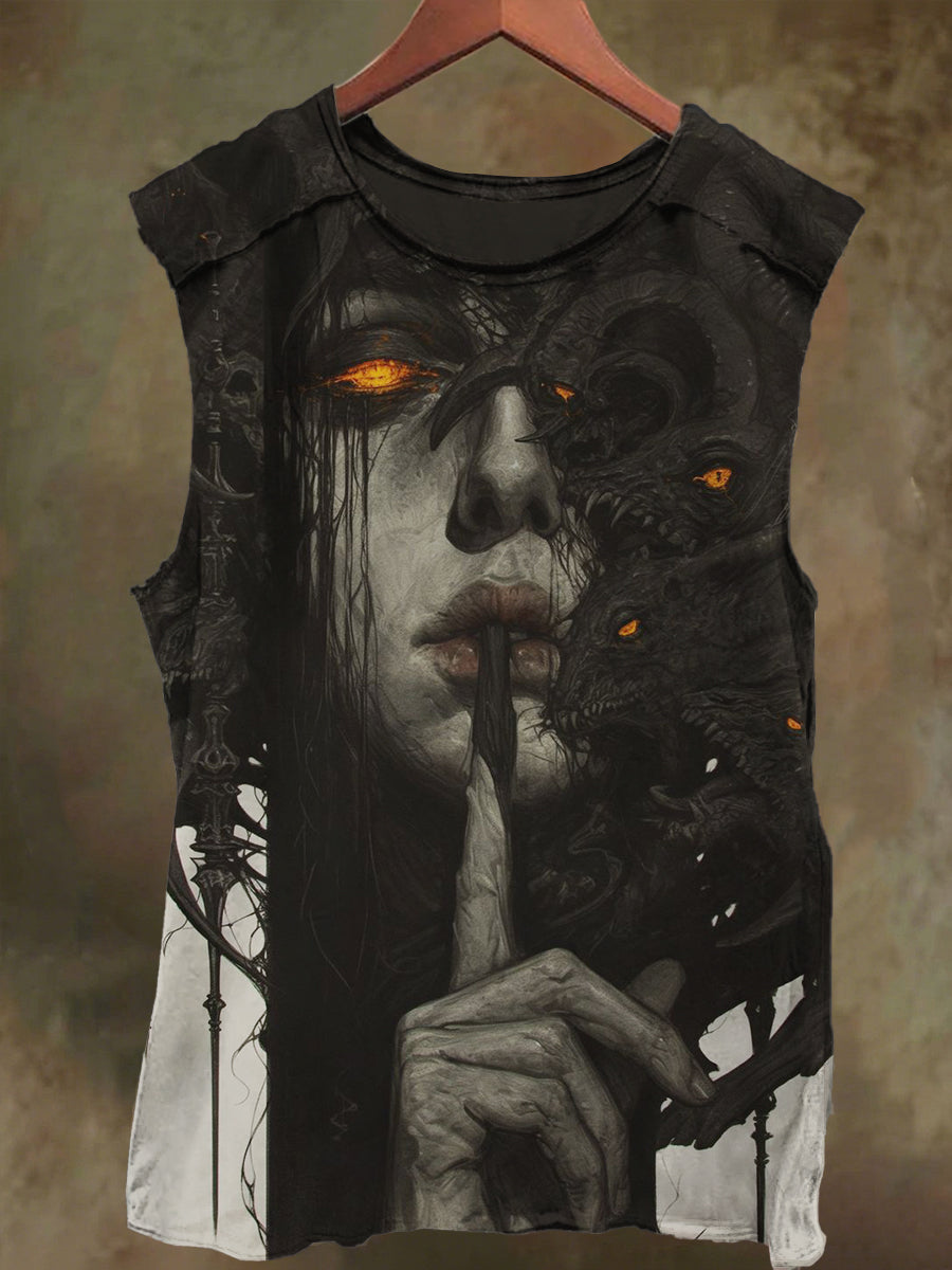 Unisex Gothic Hell Girl Print Casual Cotton Tank Top
