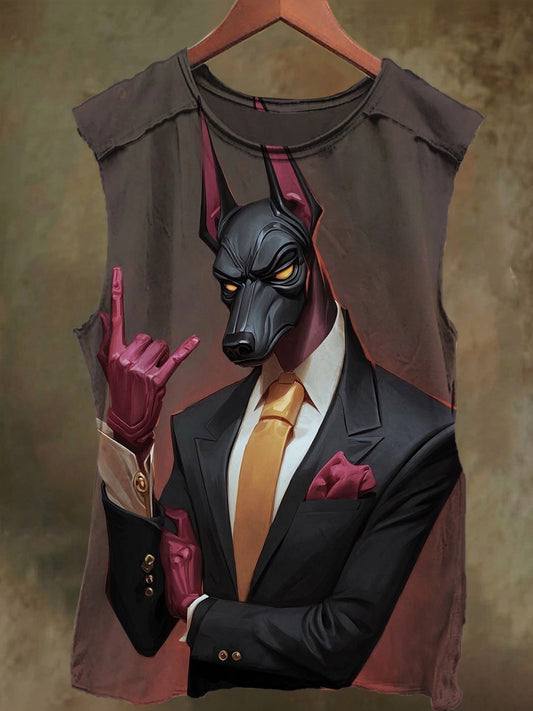 Unisex Dog Gentleman Print Casual Cotton Vest