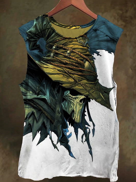 Unisex Wizard Straw Skull Print Casual Cotton Tank Top