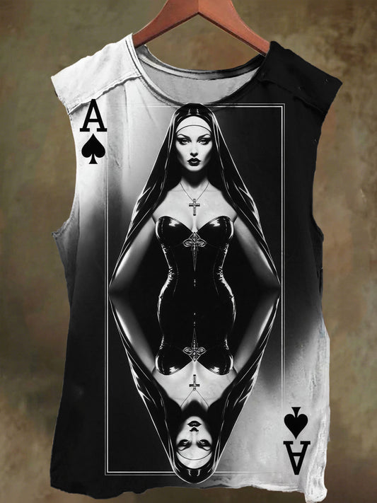 Unisex Sisters Poker Print Casual Cotton Tank Top