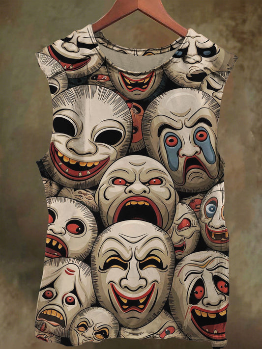 Unisex Grotesque Mask Print Casual Cotton Tank Top