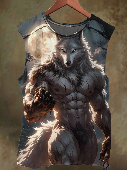 Unisex Wolf Warrior Print Casual Cotton Tank Top