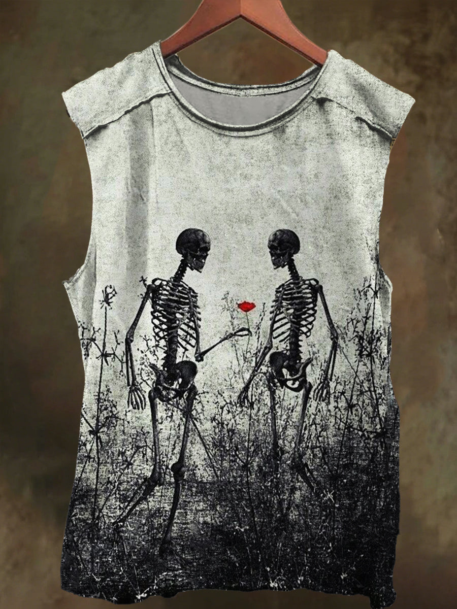 Unisex Skull Rose Print Casual Cotton Tank Top