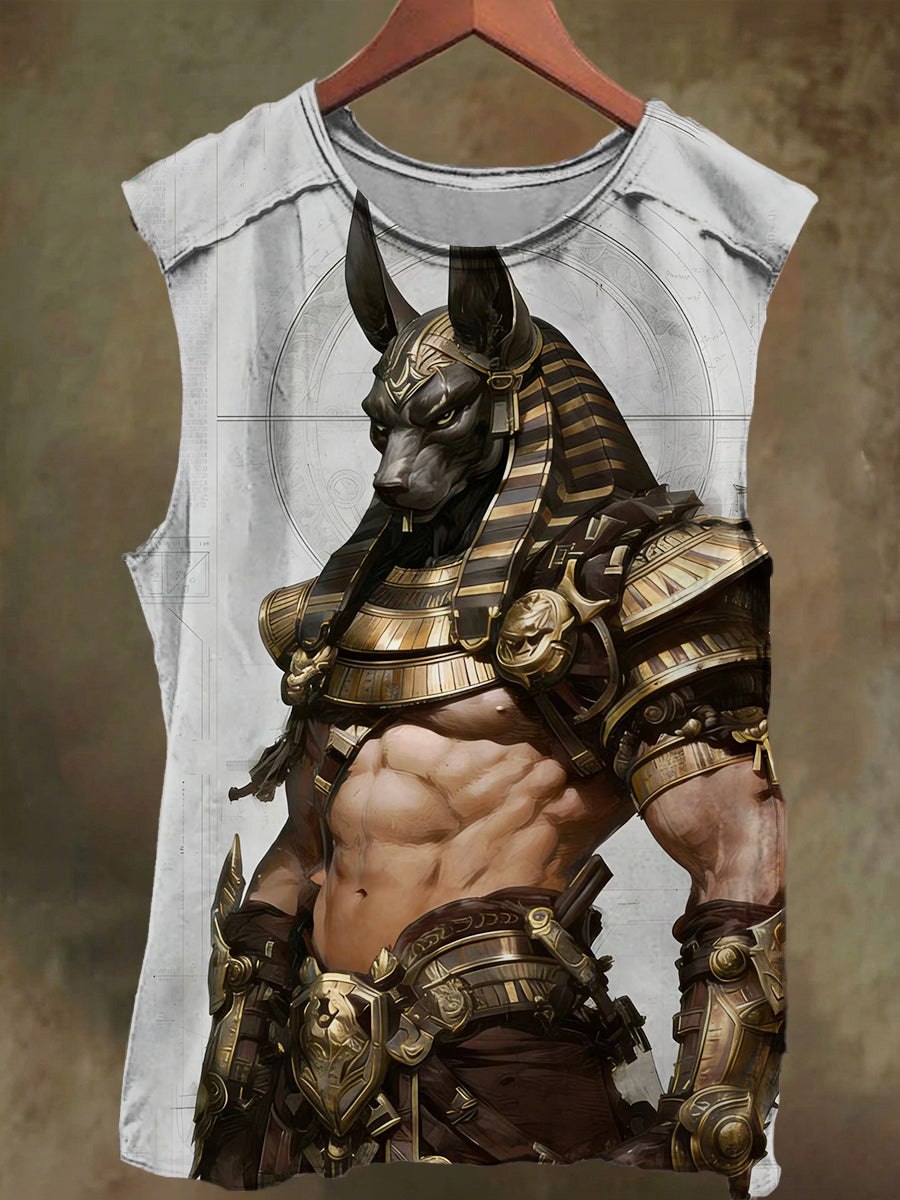 Unisex Muscle Anubis Print Casual Cotton Tank Top