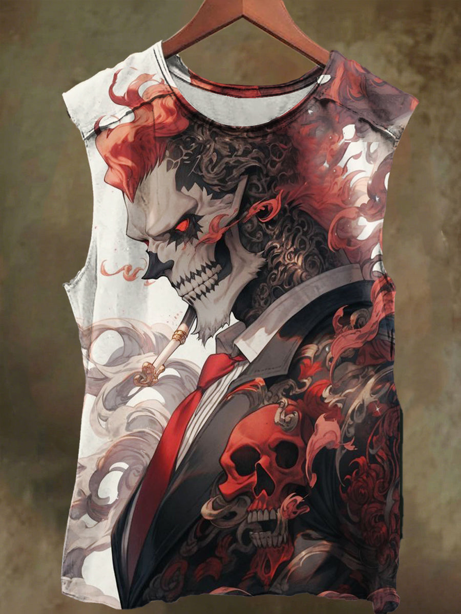 Unisex Skull Gentleman Men's Printed Casual Cotton Tank Top
