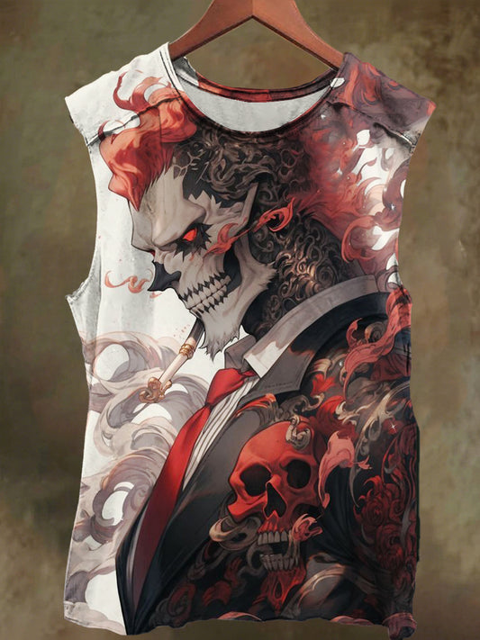Unisex Skull Gentleman Men's Printed Casual Cotton Tank Top