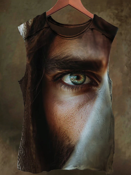 Unisex Jesus Eye Print Casual Cotton Tank Top