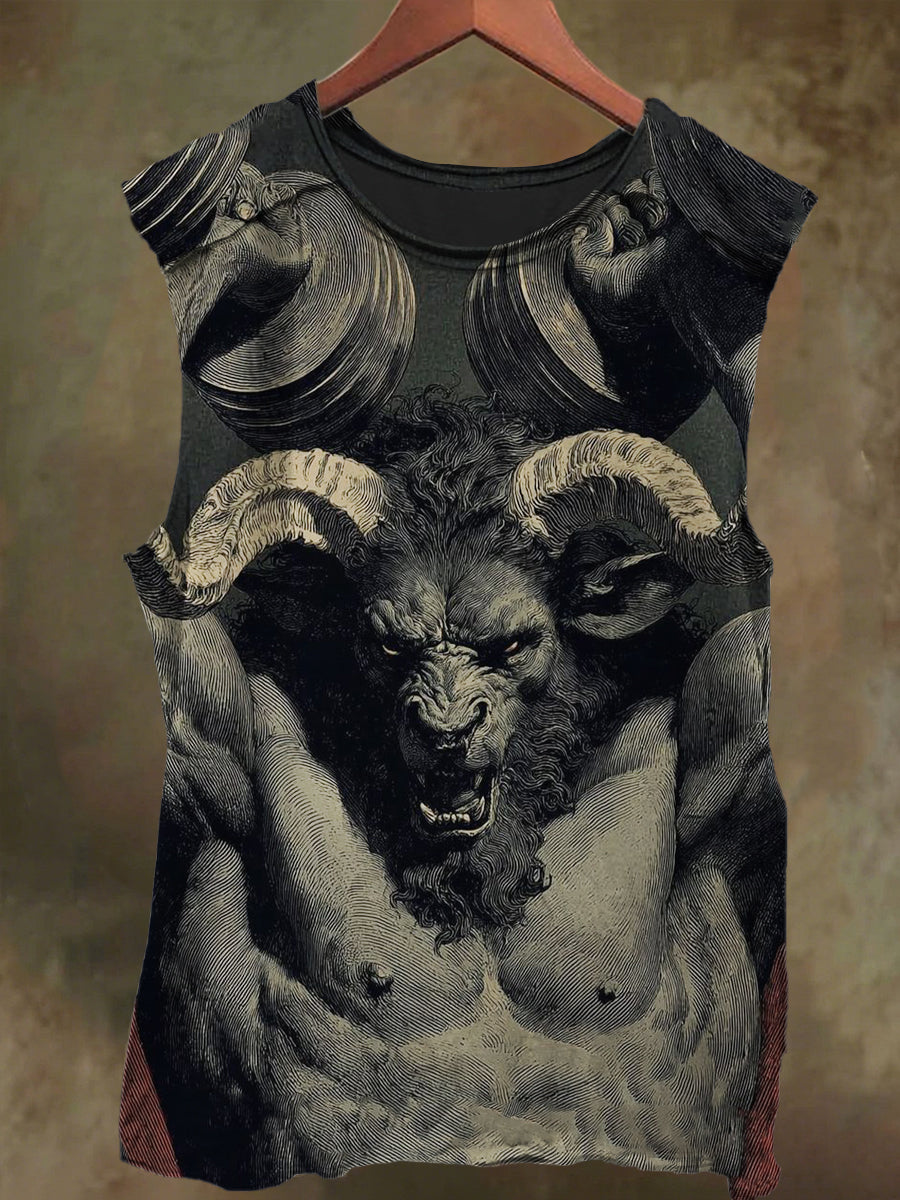 Unisex Bull Warrior Weightlifting Print Casual Cotton Tank Top
