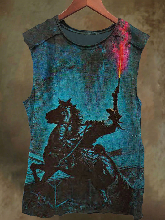 Unisex Vintage Cowboy Pistol Print Casual Cotton Tank Top