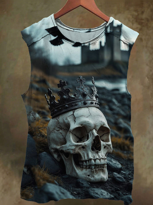 Unisex Gothic Crown Skull Print Casual Cotton Tank Top