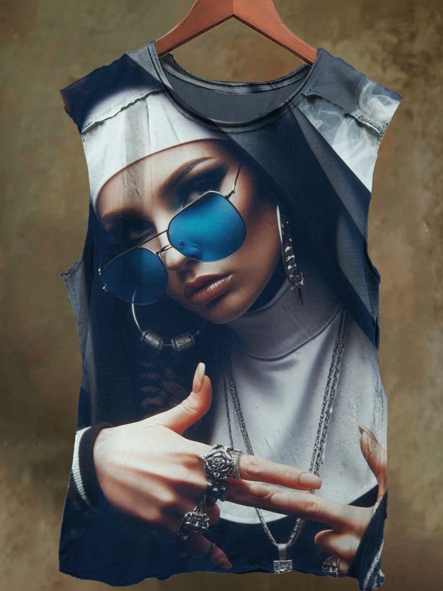 Unisex Dark Nun Print Casual Cotton Tank Top