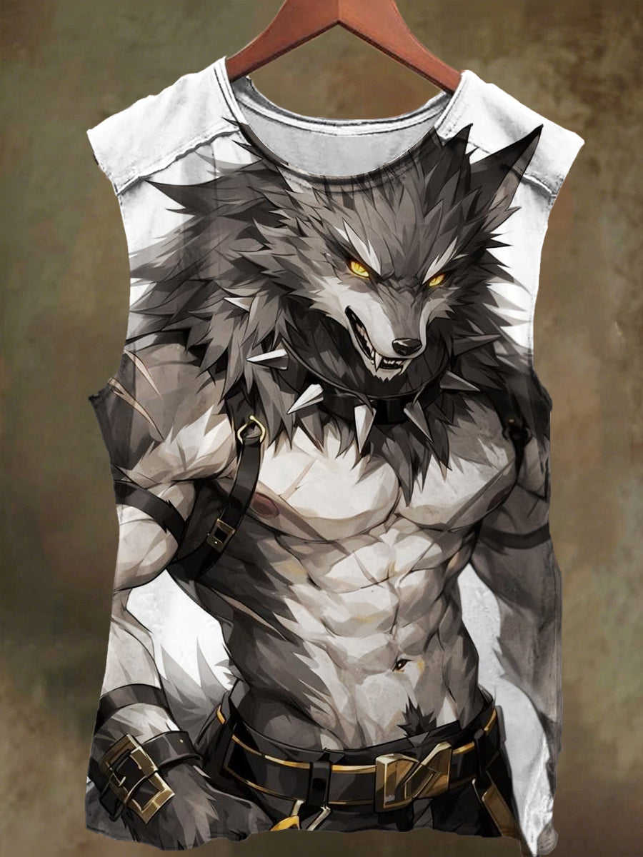 Unisex Muscle Wolf Teen Print Casual Cotton Tank Top