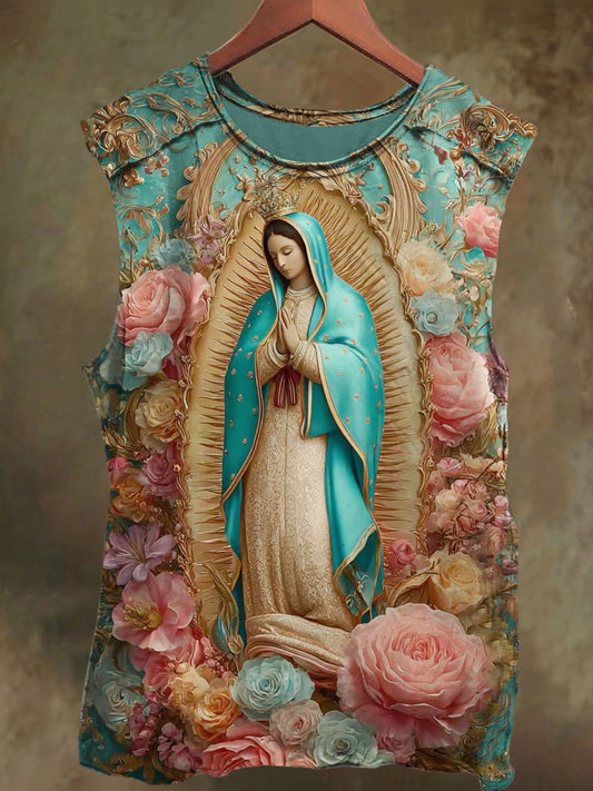 Unisex Virgin Mary Faith Floral Print Casual Cotton Tank Top