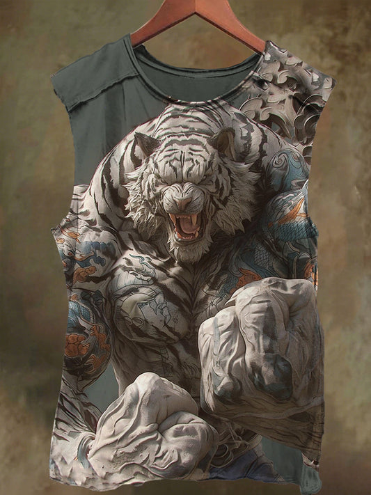Unisex Tiger Warrior Fist Print Casual Cotton Tank Top