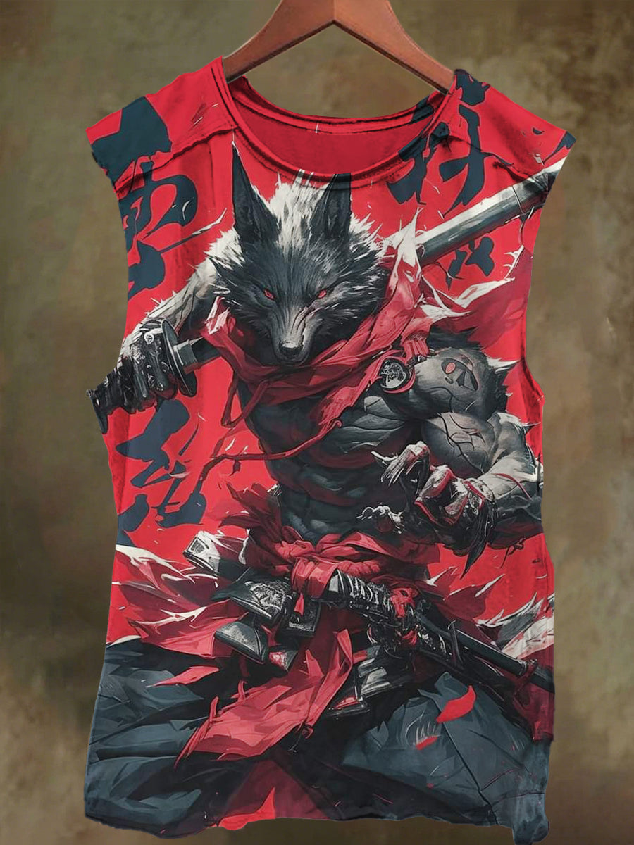 Unisex Tiger Warrior Print Casual Cotton Tank Top