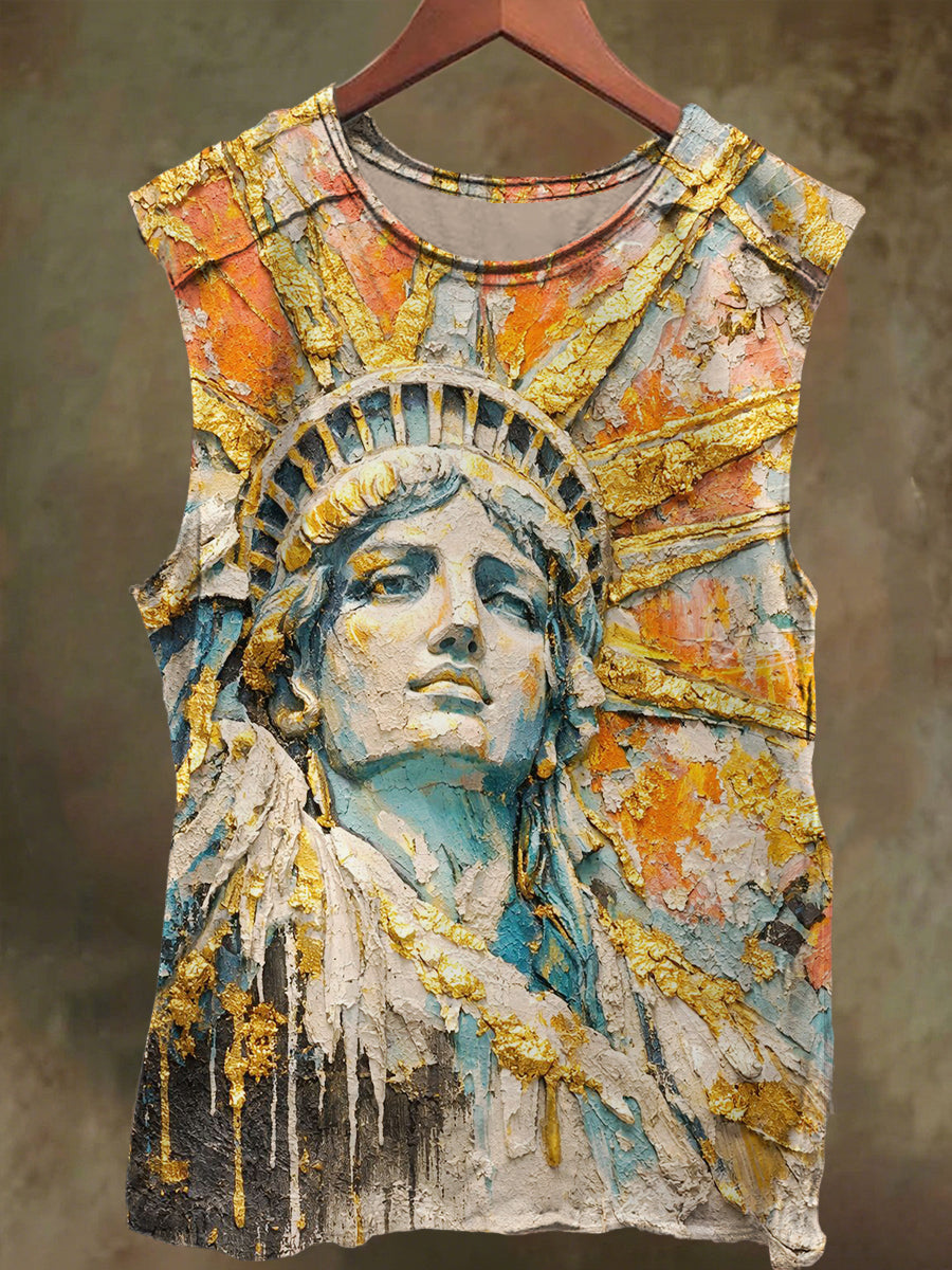Unisex Oil Painting Liberty Print Casual Cotton Tank Top