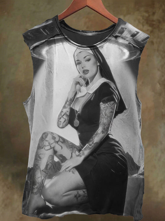 Nun Printed Casual Cotton Vest Under Unisex Spaceships