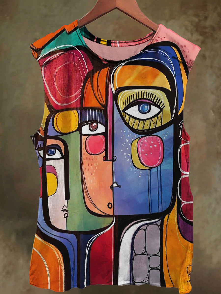 Unisex Abstract Colorful Graffiti Print Casual Cotton Tank Top