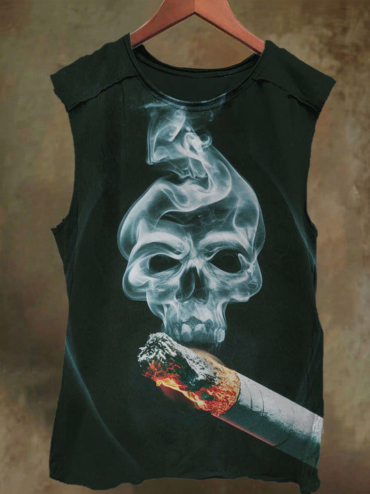 Unisex Healthy Smoke Skull Print Casual Cotton Tank Top