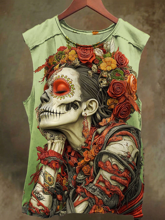 Unisex African Skull Ethnic Girl Print Casual Cotton Tank Top
