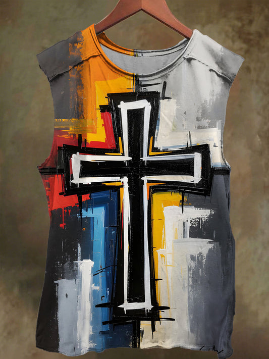Unisex Oil Cross Faith Print Casual Cotton Tank Top
