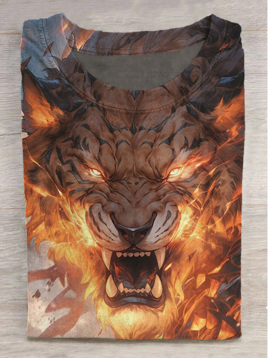 Tiger Print Round Neck Short Sleeve T-Shirt