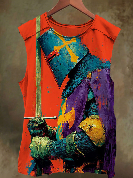 Unisex Knight of the Cross Prayer Print Casual Cotton Tank Top