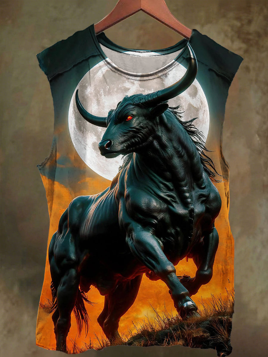 Unisex Under the Moon Black Cow Print Casual Cotton Tank Top