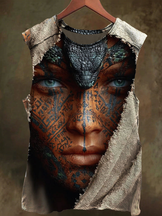 Unisex Gothic Dark Wrap African Print Casual Cotton Tank Top