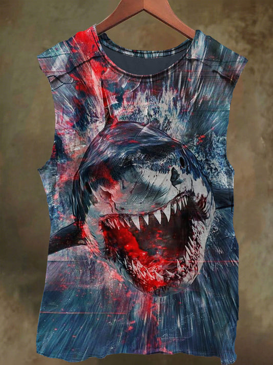 Unisex Scarlet Shark Print Casual Cotton Tank Top