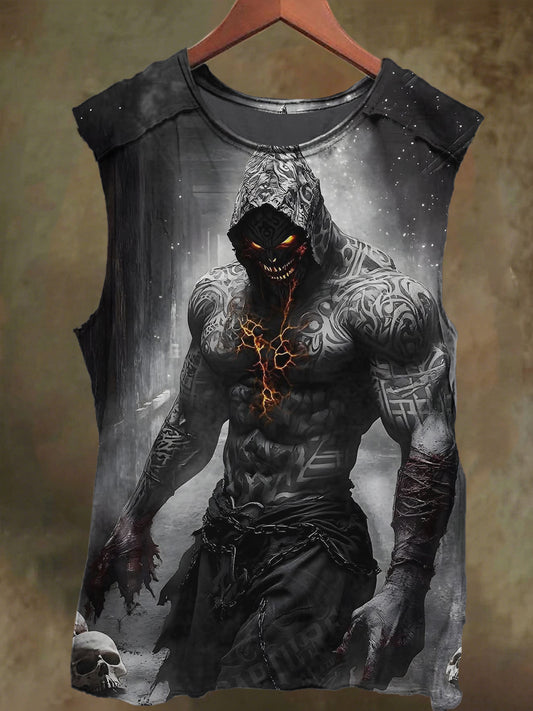 Unisex Dark Muscle Rock Devil Print Casual Cotton Tank Top