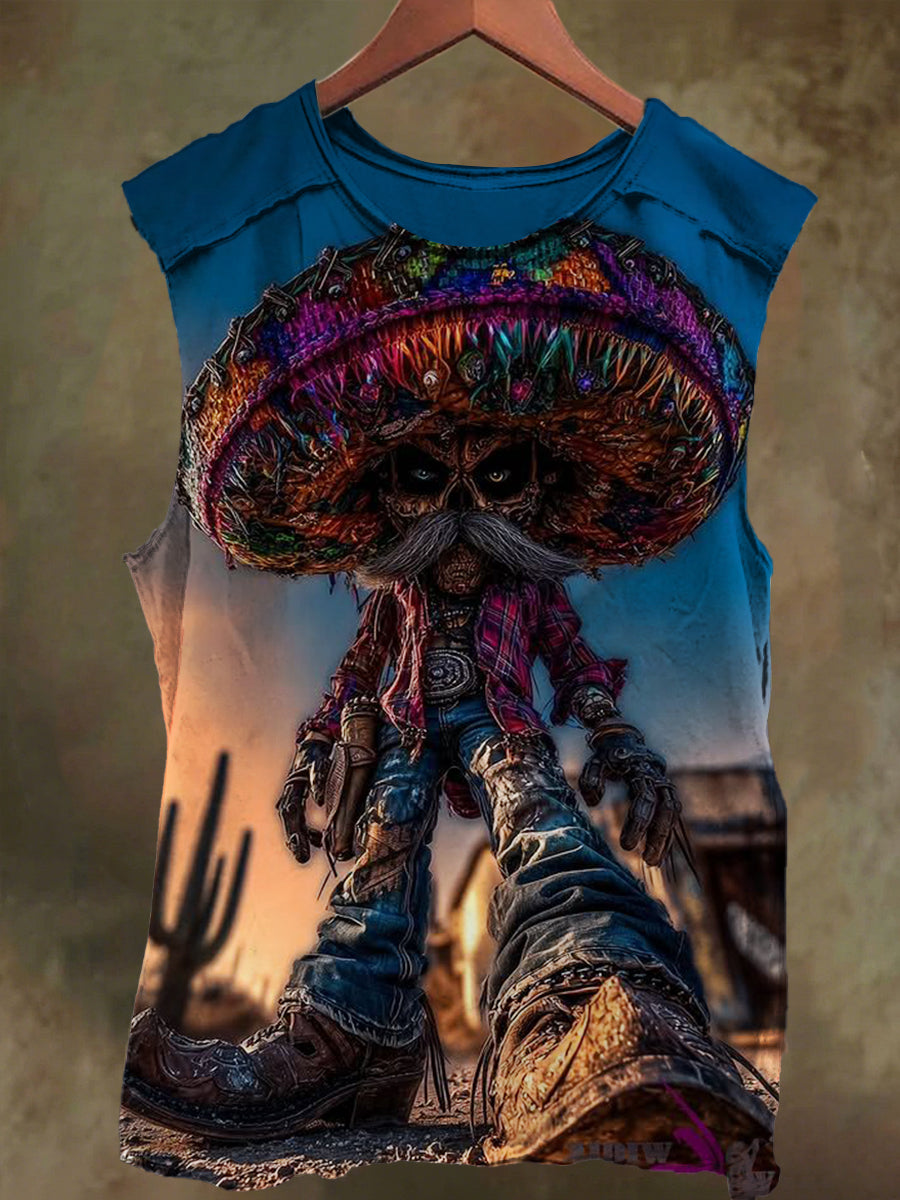 Unisex Mushroom Man Print Casual Cotton Tank Top