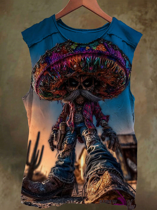 Unisex Mushroom Man Print Casual Cotton Tank Top