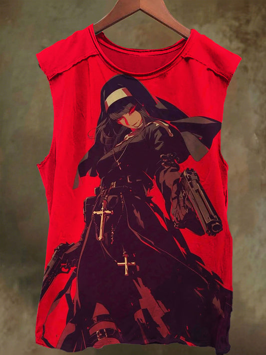 Unisex Sister Soldier Gun Print Casual Cotton Tank Top