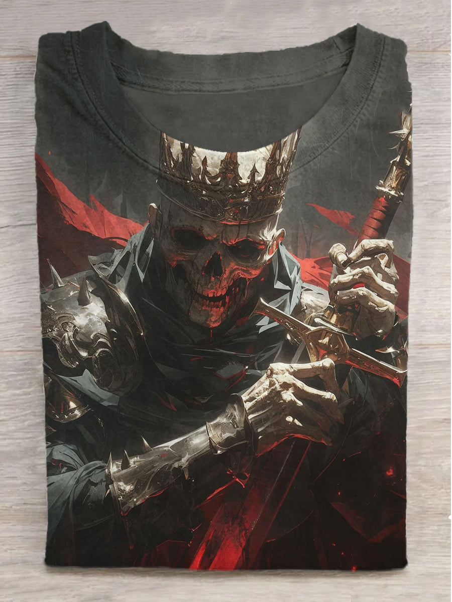 Skeleton King General Print Round Neck Short Sleeve T-Shirt