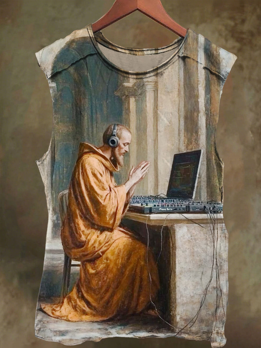 Unisex Faith Pope Rang Headphones Printed Cotton Tank Top