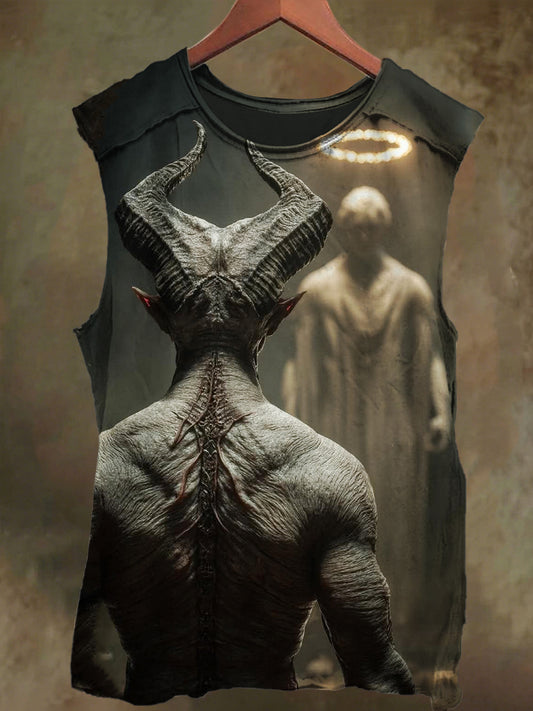 Unisex Devil and Angel Print Casual Cotton Tank Top