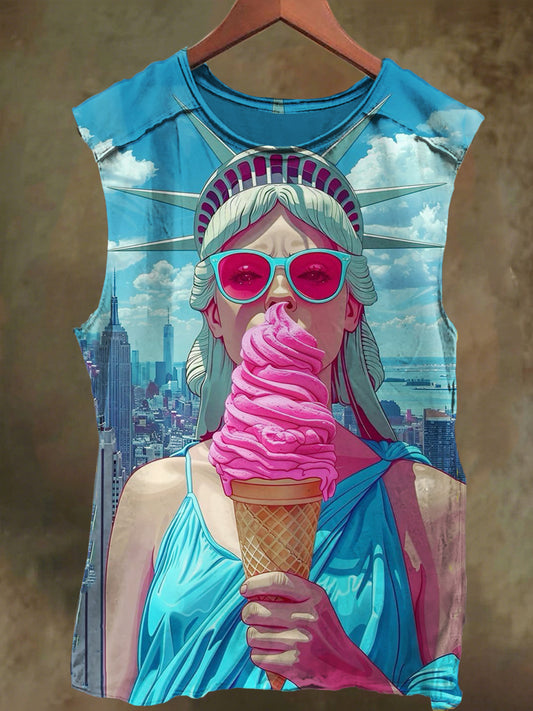 Unisex Liberty Ice Cream Print Casual Cotton Tank Top