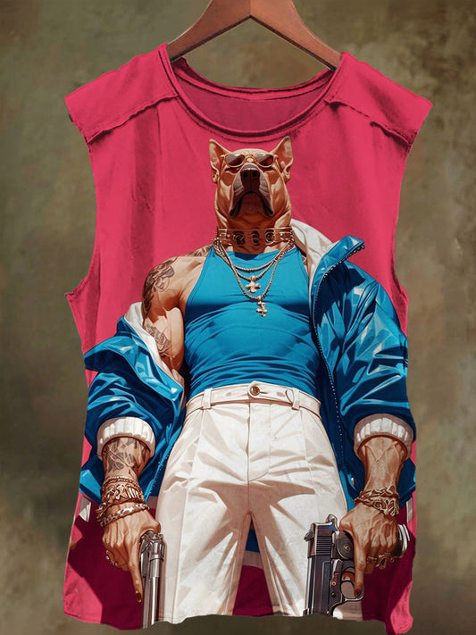 Unisex Muscle Dog Warrior Gun Print Casual Cotton Tank Top
