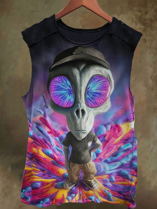 Unisex Colorful Graffiti Alien Print Casual Cotton Tank Top