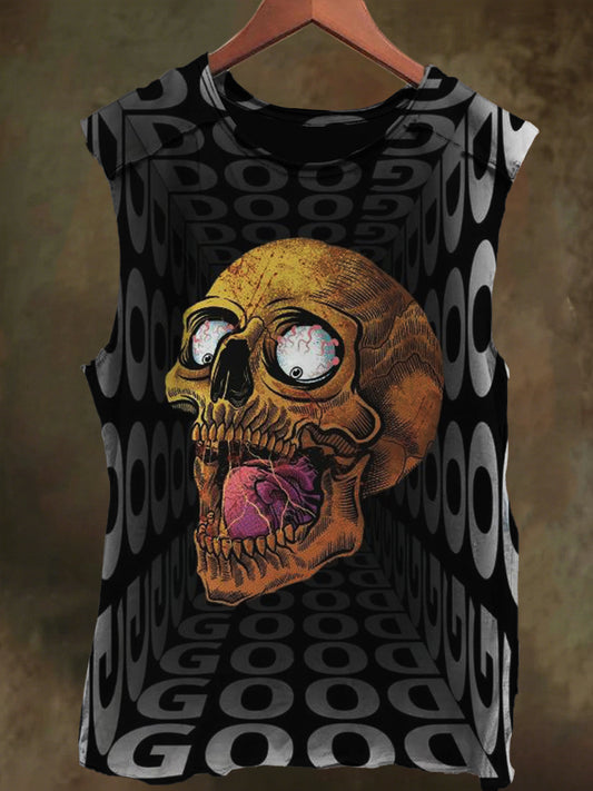 Unisex Space Dimensional Skull Print Casual Cotton Tank Top