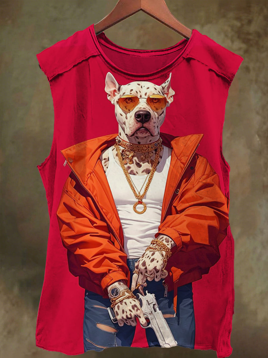 Unisex Pistol Junior Dog Print Casual Cotton Tank Top
