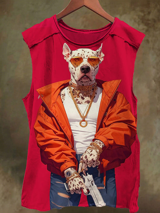 Unisex Pistol Junior Dog Print Casual Cotton Tank Top