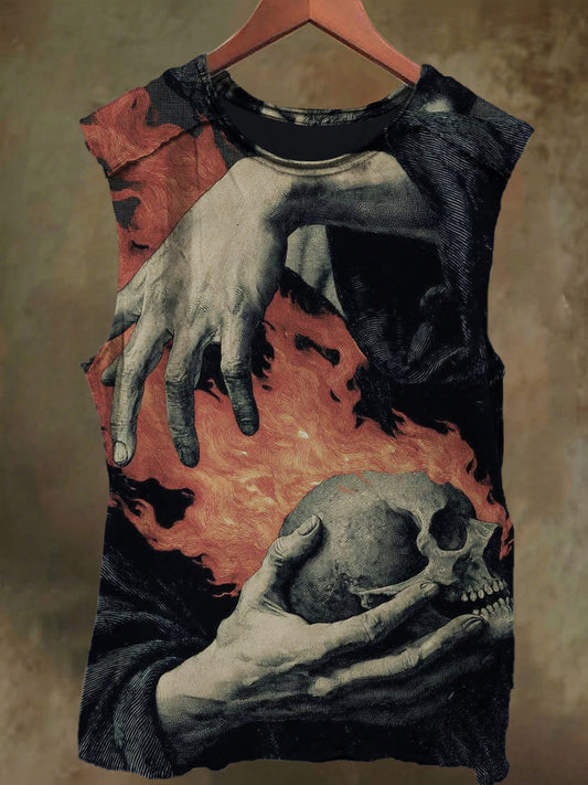 Unisex Flame Skull Print Casual Cotton Tank Top